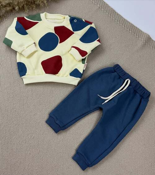 Костюм (кофта+штаны) Абстракция арт.2807 COJUXS kids мал. 6-24 (кремово-синий)