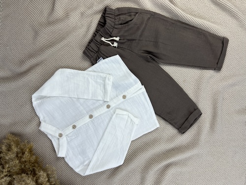 Костюм (рубашка+штаны) арт.25603 Mina Mino мал. 2-5 (молочный/коричневый)