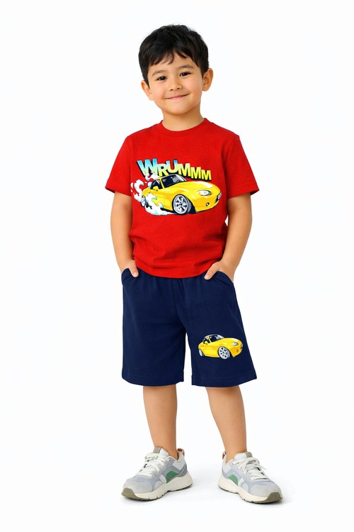 Костюм (футболка+шорты) Vrummm арт.251002 CHASTE мал. 5-8 (красный/темно-синий)