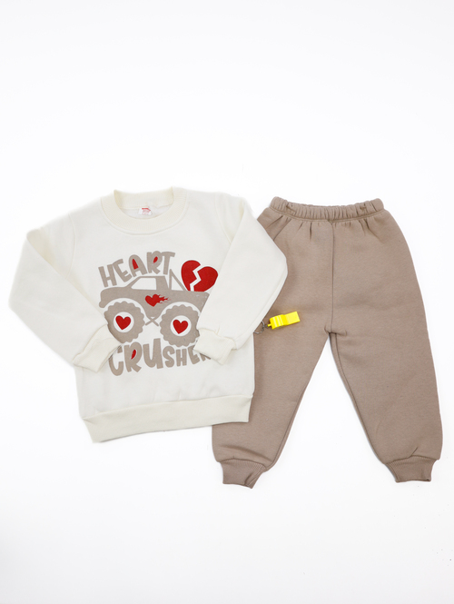 Костюм (кофта+штаны) Heart Crusher начес арт.7050 Aybeyce kids мал. 1-4 (бежевый)