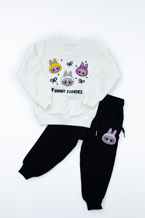 Костюм (кофта+штаны) LABUBU арт.BIL-D-02 Kii Im дев. 2 (белый/черный)