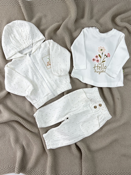 Костюм (Кофта+лонгсив+штаны) Hello hugme арт.013 HUGME дев. 3-9м (молочный)