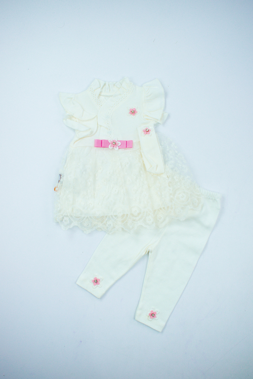 Костюм (повязка+платье+штаны) 42126 Findik baby дев. 3-9 (молочный)