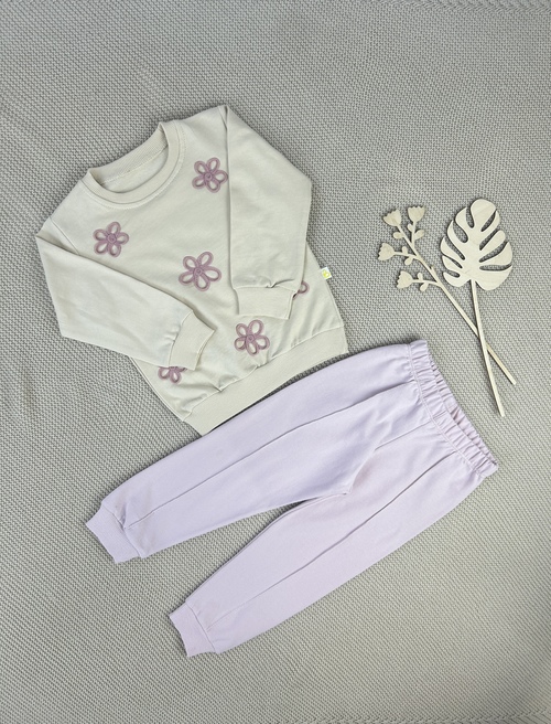 Костюм (кофта+штаны) арт.1166 Bobisko дев. 2-5 (бежевый/светлая пудра)