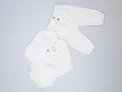 Костюм (Кофта+штаны) Цветок арт.014 HUGME дев. 3-9м (молочный)