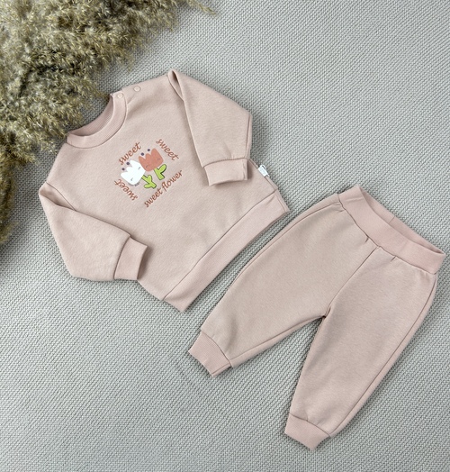 Костюм (кофта+штаны) Sweet flowers начёс арт.125283 Iggy дев. 6-24 (пудра)