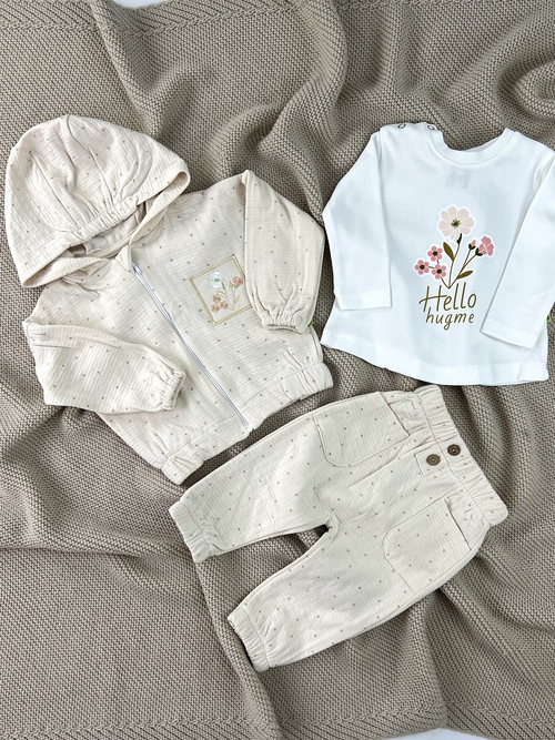 Костюм (Кофта+лонгсив+штаны) Hello hugme арт.013 HUGME дев. 3-9м (кремовый)