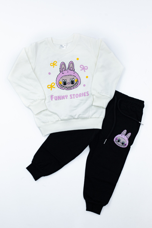 Костюм (кофта+штаны) LABUBU арт.BIL-D-01 Kii Im дев. 2 (молочный/черный)