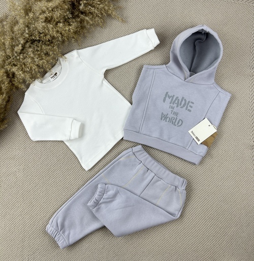 Костюм (жилетка+штаны+лонгслив) Made in the w начёс арт.5310 Bebico kids мал.дев. 6-24 (серый/белый)