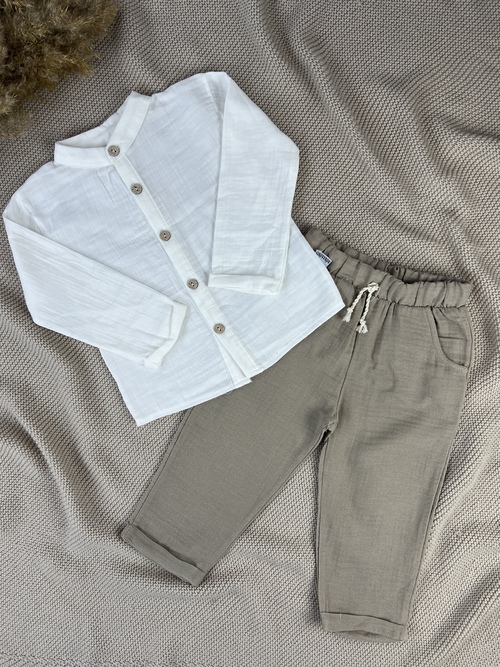 Костюм (рубашка+штаны) арт.25603 Mina Mino мал. 2-5 (молочный/бежевый)