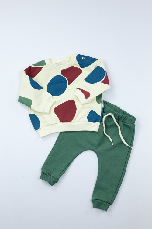 Костюм (кофта+штаны) Абстракция арт.2807 COJUXS kids мал. 6-24 (кремово-зеленый)