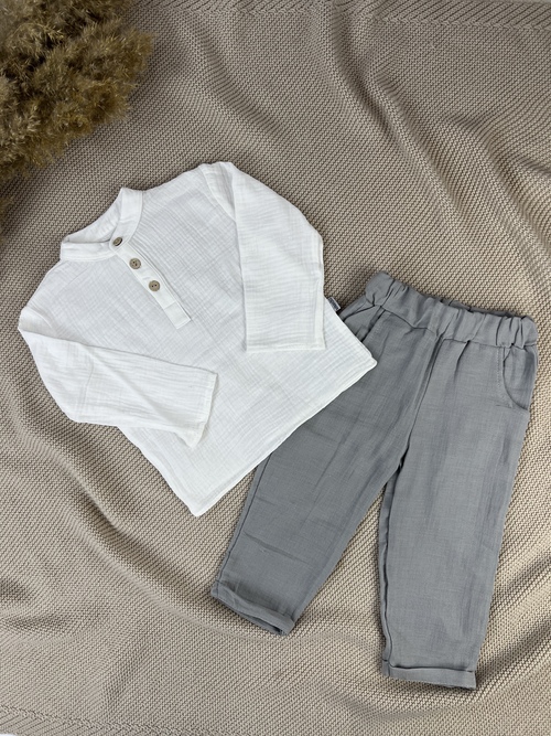 Костюм (рубашка+штаны) арт.25612 Mina Mino мал. 9-24 (молочный/серый)