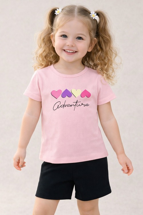 Костюм (футболка+шорты) арт.16607 CITCIT kids дев. 5-8 (персиковый/черный)