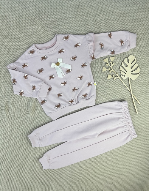 Костюм (кофта+штаны) Бантик арт.1169 Bobisko дев. 2-5 (светлая пудра)