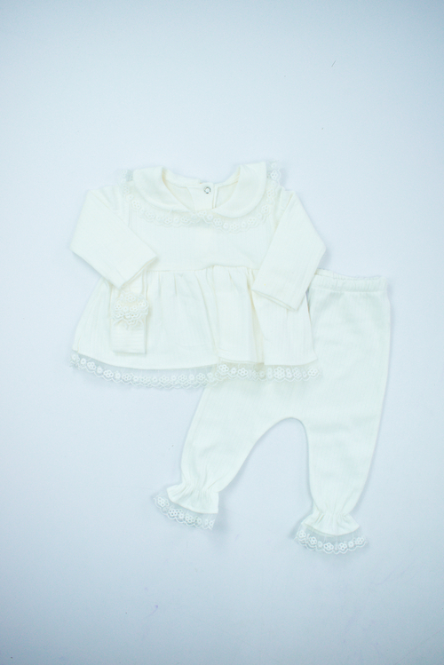 Комплект (кофта+штаны+повязка) арт.31503 Findik baby дев. 3-9м (молочный)