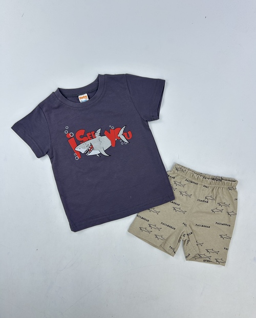 Костюм (футболка-шорты) Shark арт.250120 CITCIT kids мал. 2-5 (графитовый/кремовый)