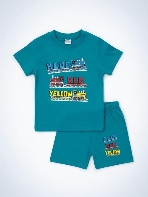 Костюм (футболка+шорты) Паровозик арт.251069 CHASTE мал. 1-4 (берюзовый)