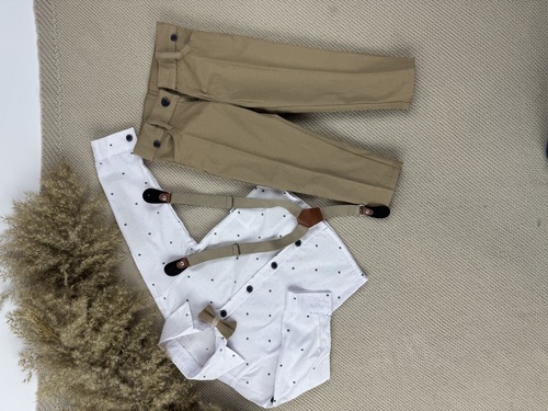 Костюм (рубашка+брюки+бабочка+подтяжка) арт.726 Lorio kids мал. 5-8 (белый/бежевый)