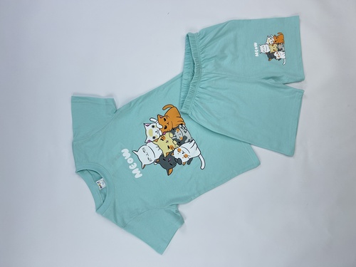 Костюм (футболка+шорты) Meow арт.251025 CHASTE дев. 5-8 (ментоловый)