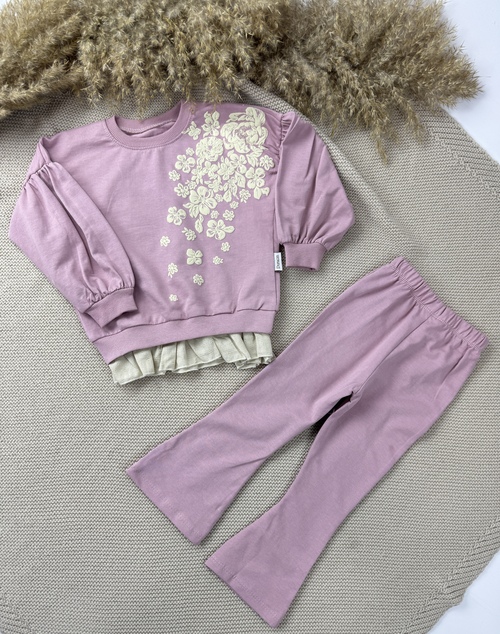 Костюм (кофта+штаны) д/р Цветы арт.Drcn-001 Durucan baby дев. 2-5 (пудра)