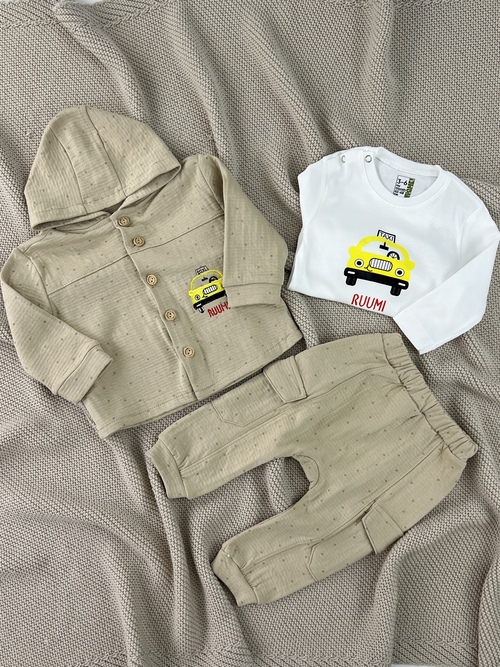 Костюм (Кофта+лонгсив+штаны) Такси арт.015 HUGME мал. 3-9м (бежевый)