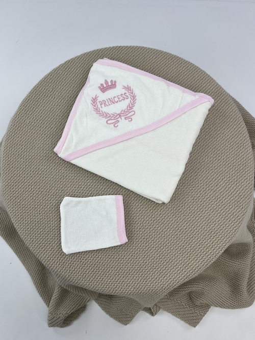 Полотенце-уголок с варежкой Princess арт.245215 дев. (белый/розовый)