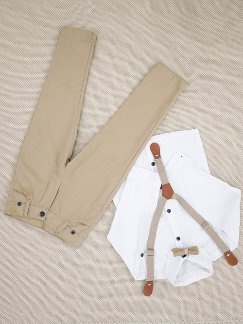 Костюм (рубашка+брюки+бабочка+подтяжка) арт.718 Lorio kids мал. 1-4 (белый/бежевый)