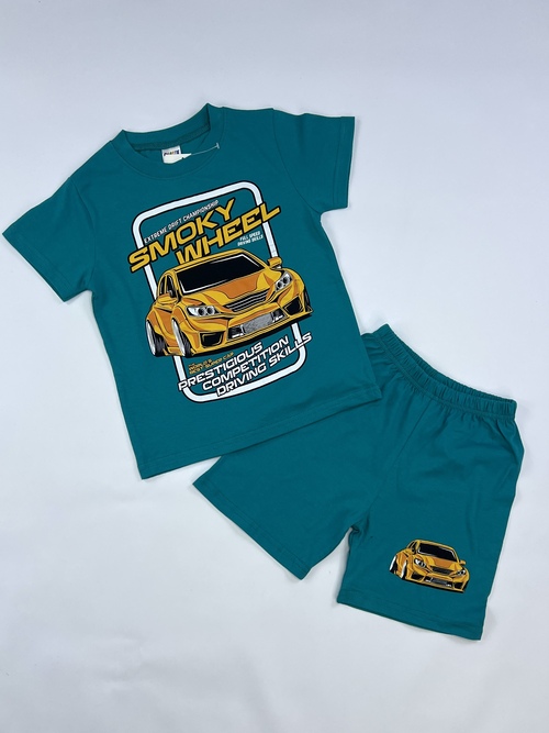Костюм (футболка+шорты) Smoky wheel арт.251008 CHASTE мал. 5-8 (бирюзовый)