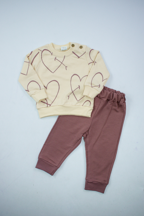 Костюм (кофта+штаны) арт.541481 Memoza дев. 9-24 (кремовый/сизый)