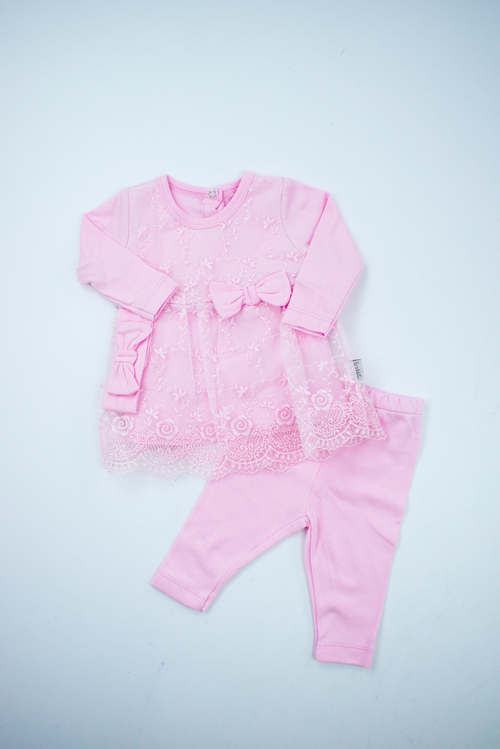 Комплект (платье+штаны+повязка) арт.41165 Findik baby дев. 3-6м (розовый)