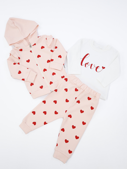 Костюм (лонгслив+кофта+штаны) LOVE арт.5301 Minitix baby дев. 9-24 (персиковый)