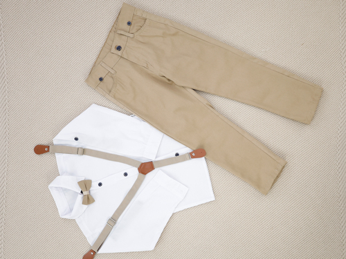 Костюм (рубашка+брюки+бабочка+подтяжка) арт.728 Lorio kids мал. 5-8 (белый/бежевый)