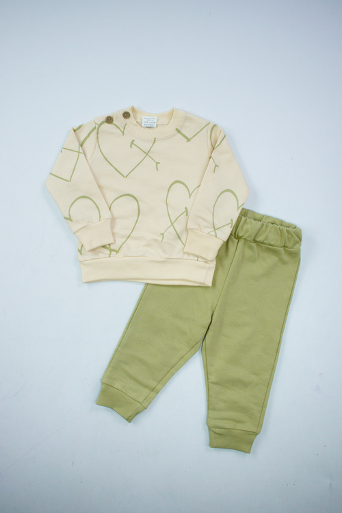 Костюм (кофта+штаны) арт.541481 Memoza дев. 9-24 (кремовый/оливковый)