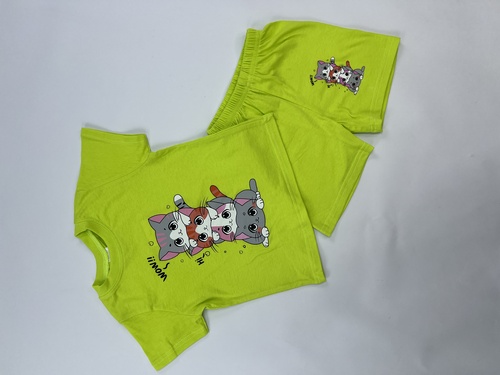 Костюм (футболка+шорты) Котята арт.251077 CHASTE дев. 1-4 (зеленый)