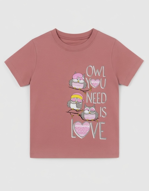 Футболка Птички арт.161055 CHASTE дев. 5-8 (пудра)