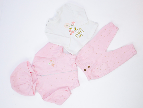 Костюм (Кофта+лонгсив+штаны) Hello hugme арт.013 HUGME дев. 3-9м (розовый)