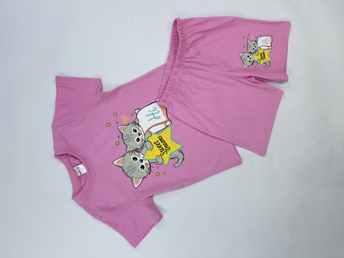 Костюм (футболка+шорты) Котята арт.251024 CHASTE дев. 5-8 (розовый)