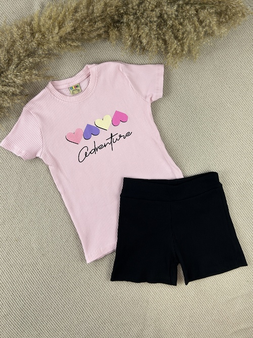 Костюм (футболка+шорты) арт.16607 CITCIT kids дев. 5-8 (розовый/черный)