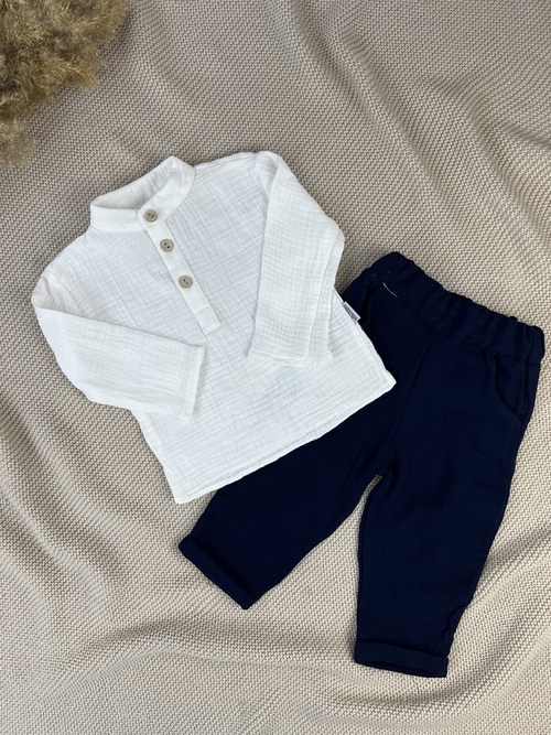 Костюм (рубашка+штаны) арт.25612 Mina Mino мал. 9-24 (молочный/синий)