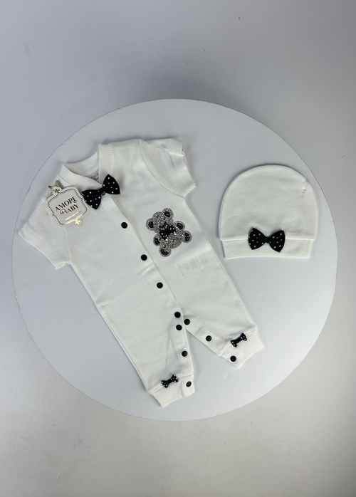 Костюм (ромпер+шапка) арт.242814 Amore baby мал. 3-9 (молочный)