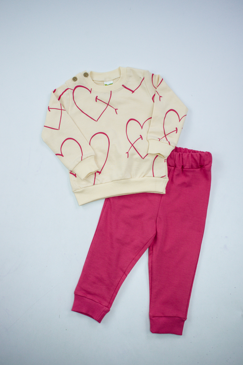 Костюм (кофта+штаны) арт.541481 Memoza дев. 9-24 (кремовый/малиновый)