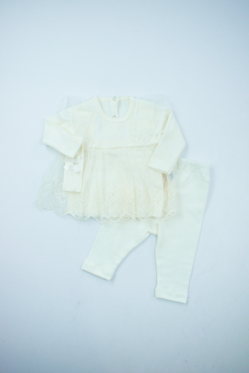 Комплект (платье+штаны+повязка) арт.41146 Findik baby дев. 3-9м (молочный)