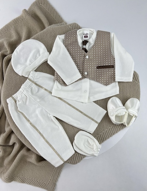 Комплект (Боди+жилетка+штаны+шапка+царапка+пинетка) арт.56536 Babylia 0-3 мал. (коричневый)