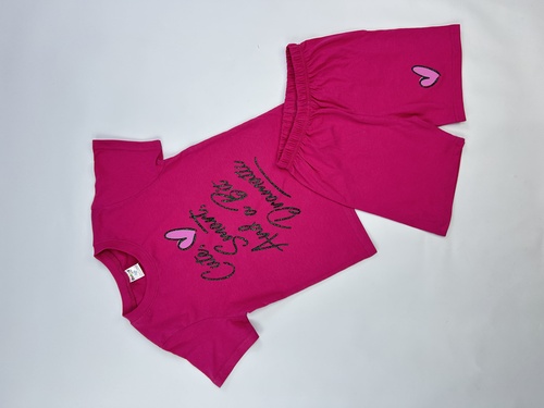 Костюм (футболка+шорты) Сердце арт.251028 CHASTE дев. 5-8 (фуксия)