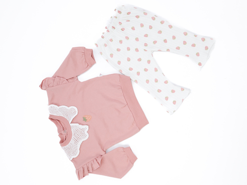 Костюм (кофта+штаны) Клубничка арт.2504 Anilco дев. 6-24 (пудра/белый)