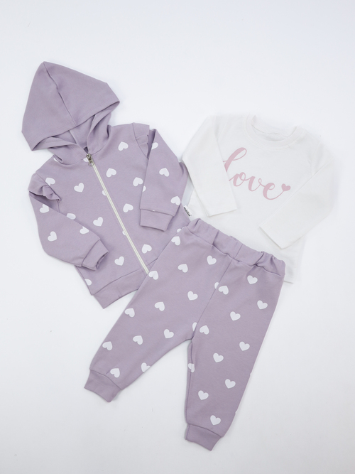Костюм (лонгслив+кофта+штаны) LOVE арт.5301 Minitix baby дев. 9-24 (сиреневый)