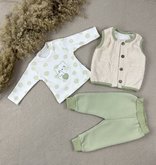 Костюм (кофта+штаны+лонгслив) начёс арт.3078 Baby tower дев. 3-18 (оливковый)