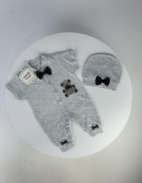 Костюм (ромпер+шапка) арт.242814 Amore baby мал. 3-9 (серый)