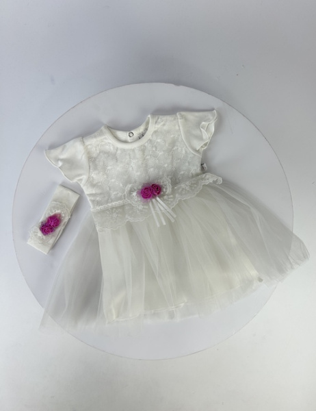 Комплект (платья+повязка) к/р арт.128161 Bulsen baby дев. 9-18 (молочный)