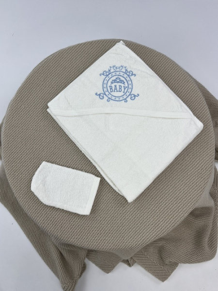 Полотенце-уголок с варежкой Baby арт.239094 Gulunce мал. (молочный/голубой)